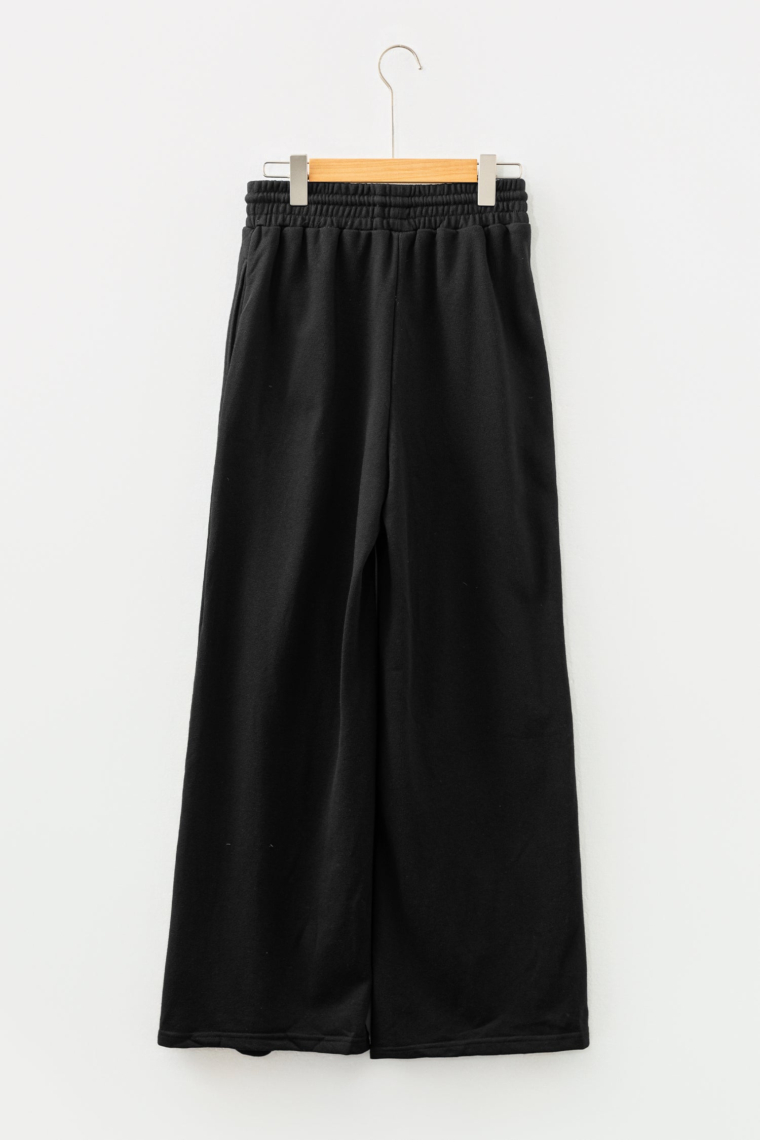 Black Seamed Drawstring High Waist Wide Leg Sweatpants