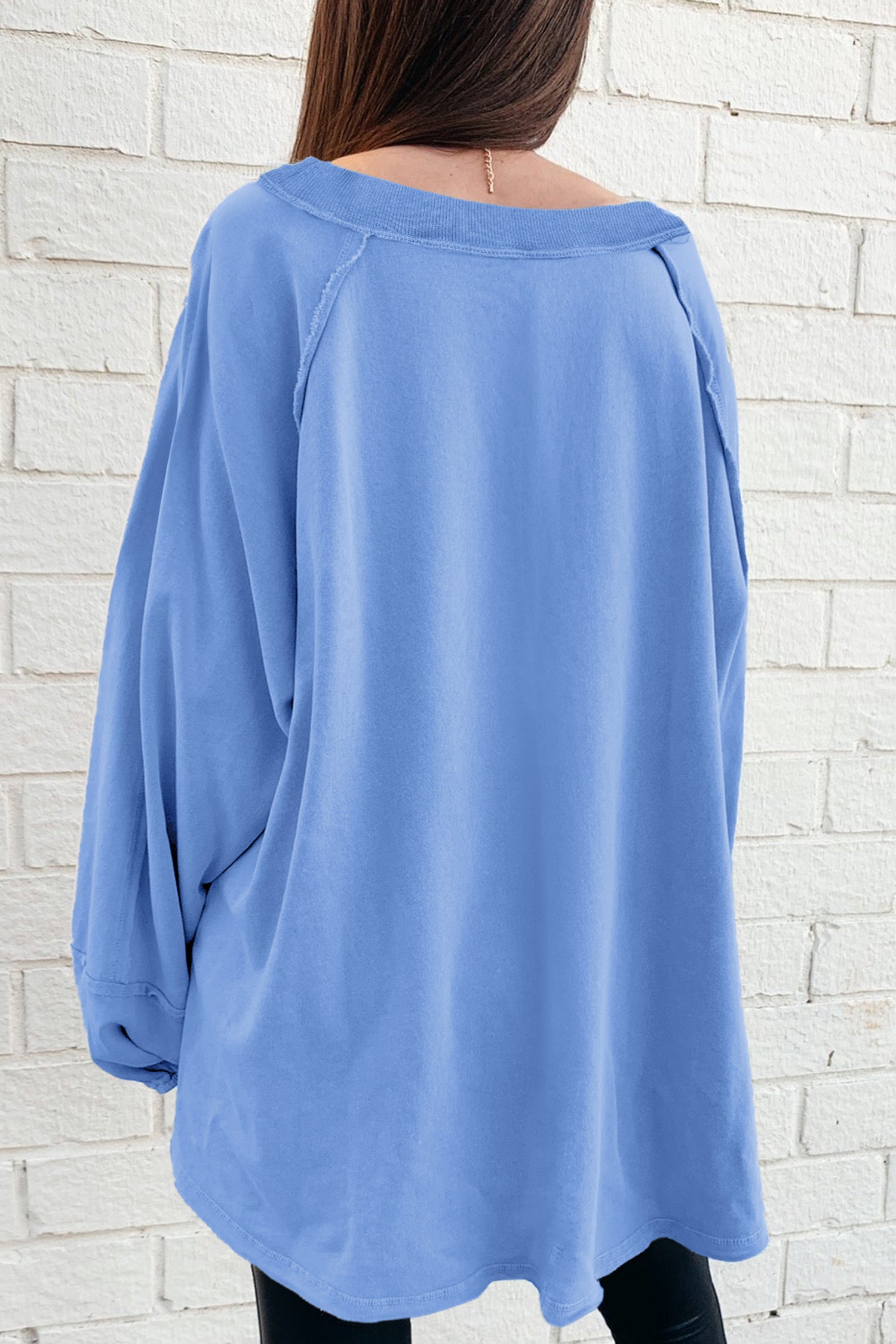 Orchid Petal Solid Color Raw Seam Patchwork Baggy Sweatshirt