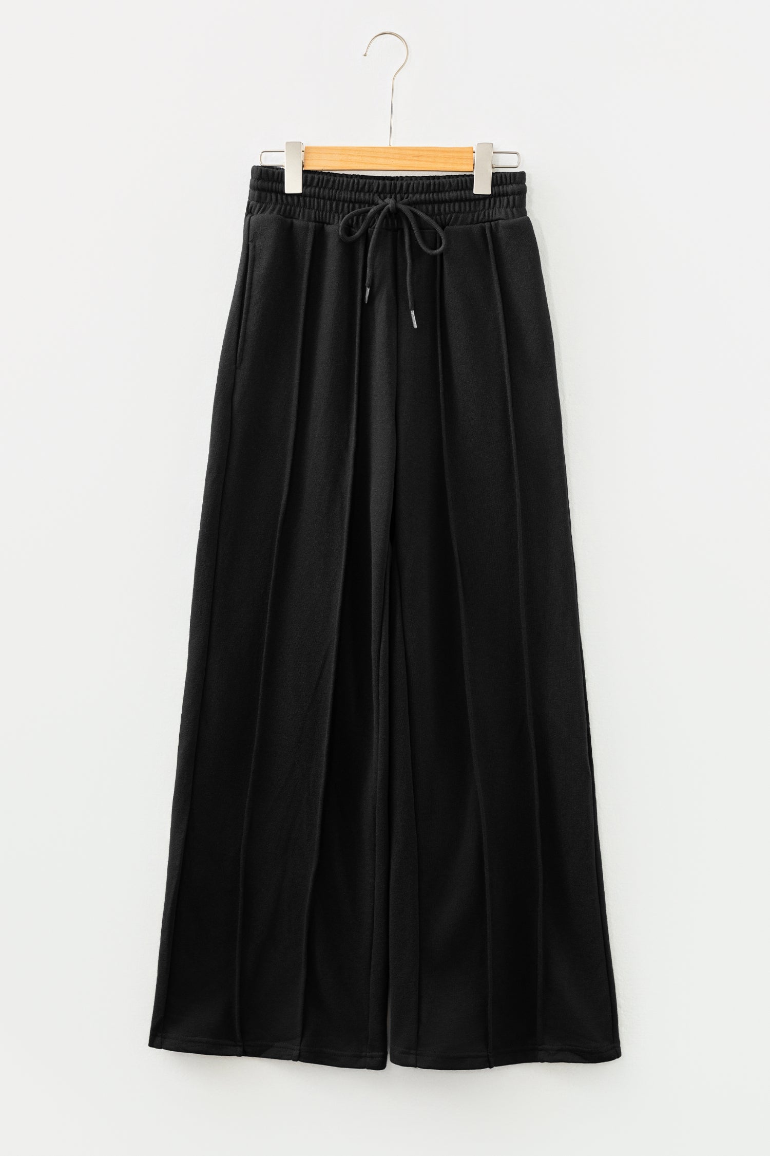 Black Seamed Drawstring High Waist Wide Leg Sweatpants