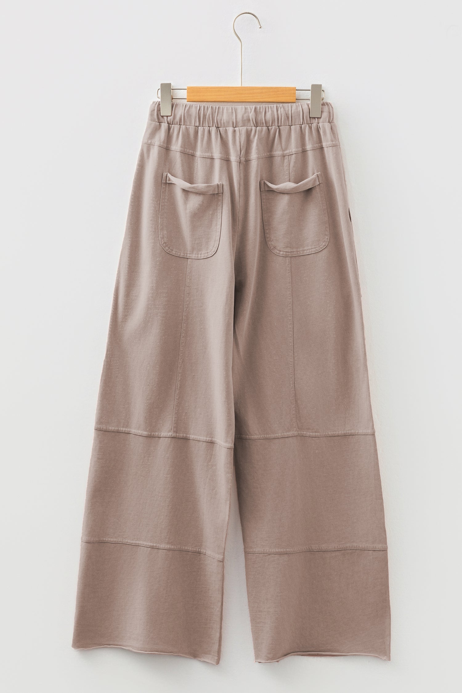 Smoke Gray Mineral Wash Exposed Seam Drawstring Elastic Waistband Wide Leg Cargo Pants