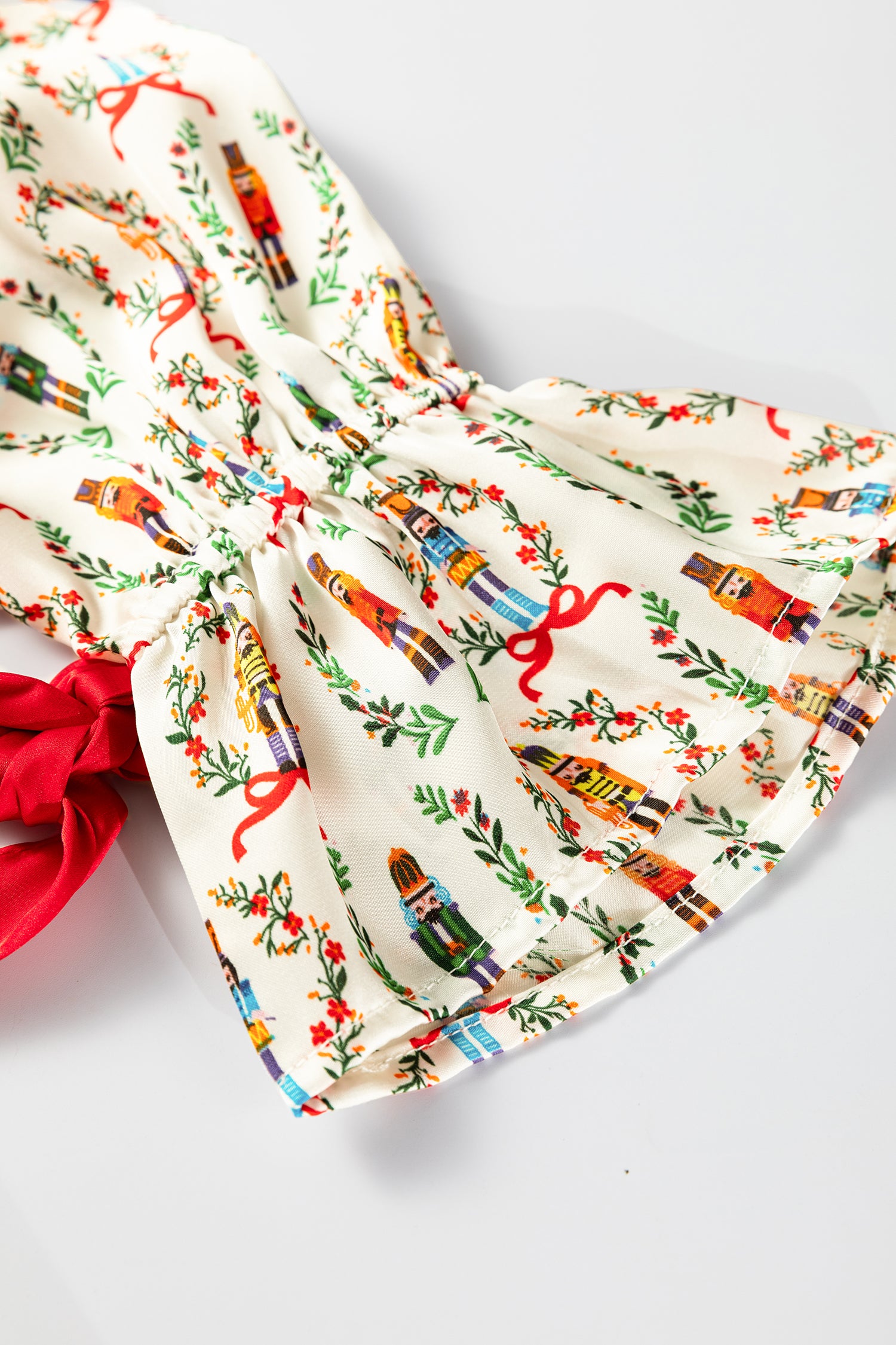 Pink Nutcracker Print Contrast Trim Tied up Bow Silky 2pcs Pajama Set