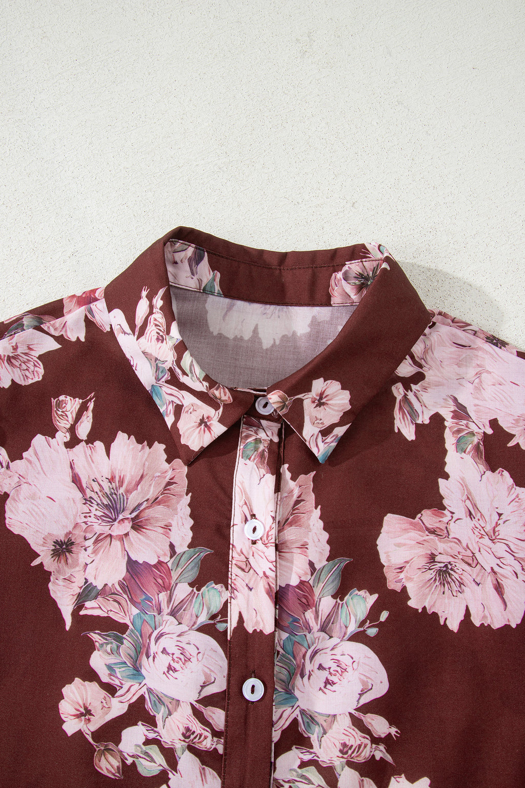 Brown Floral Puff Sleeve Lightweight Shirt