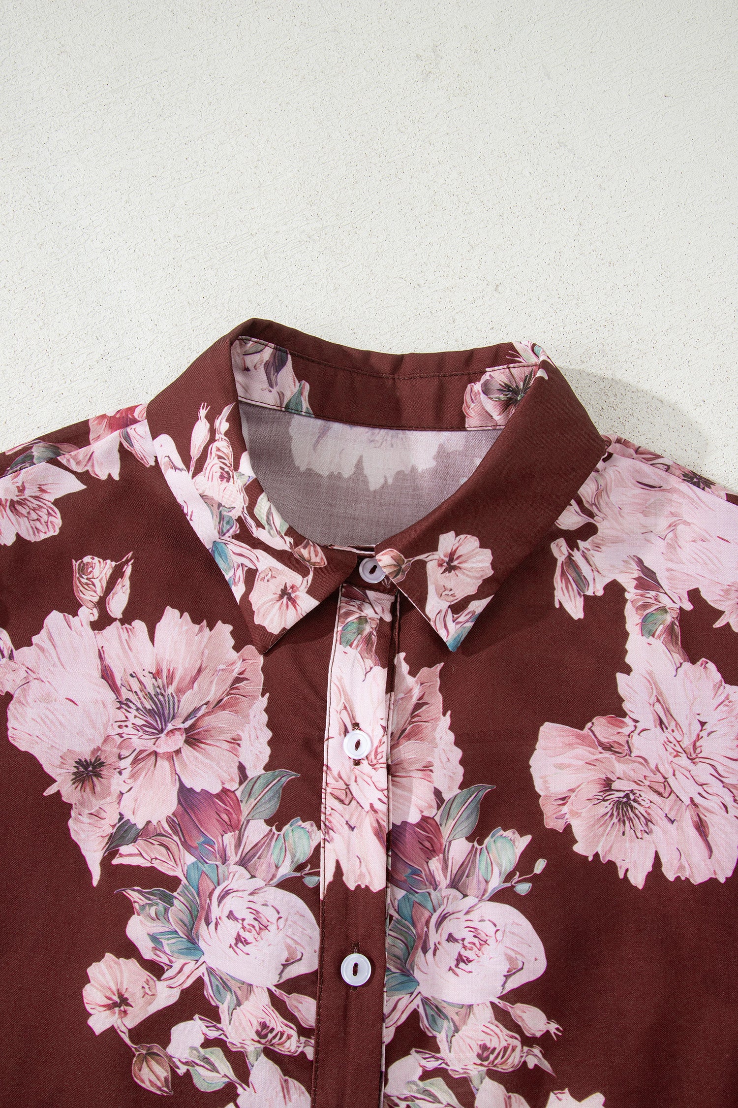 Brown Floral Puff Sleeve Lightweight Shirt