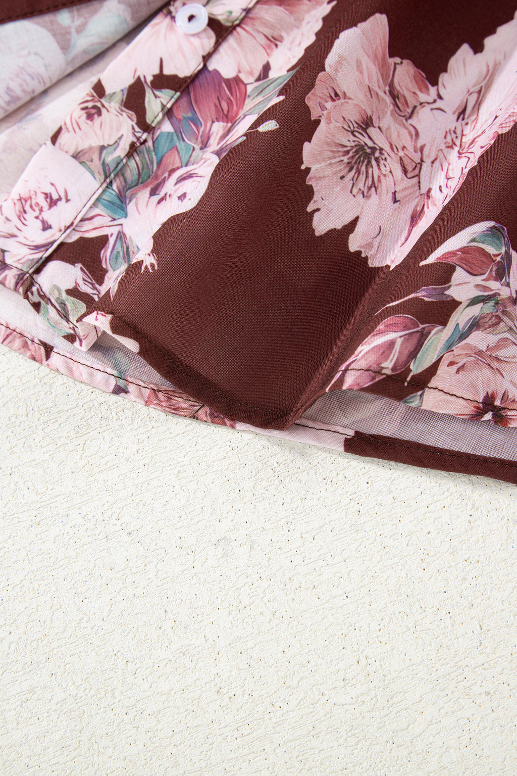 Brown Floral Puff Sleeve Lightweight Shirt