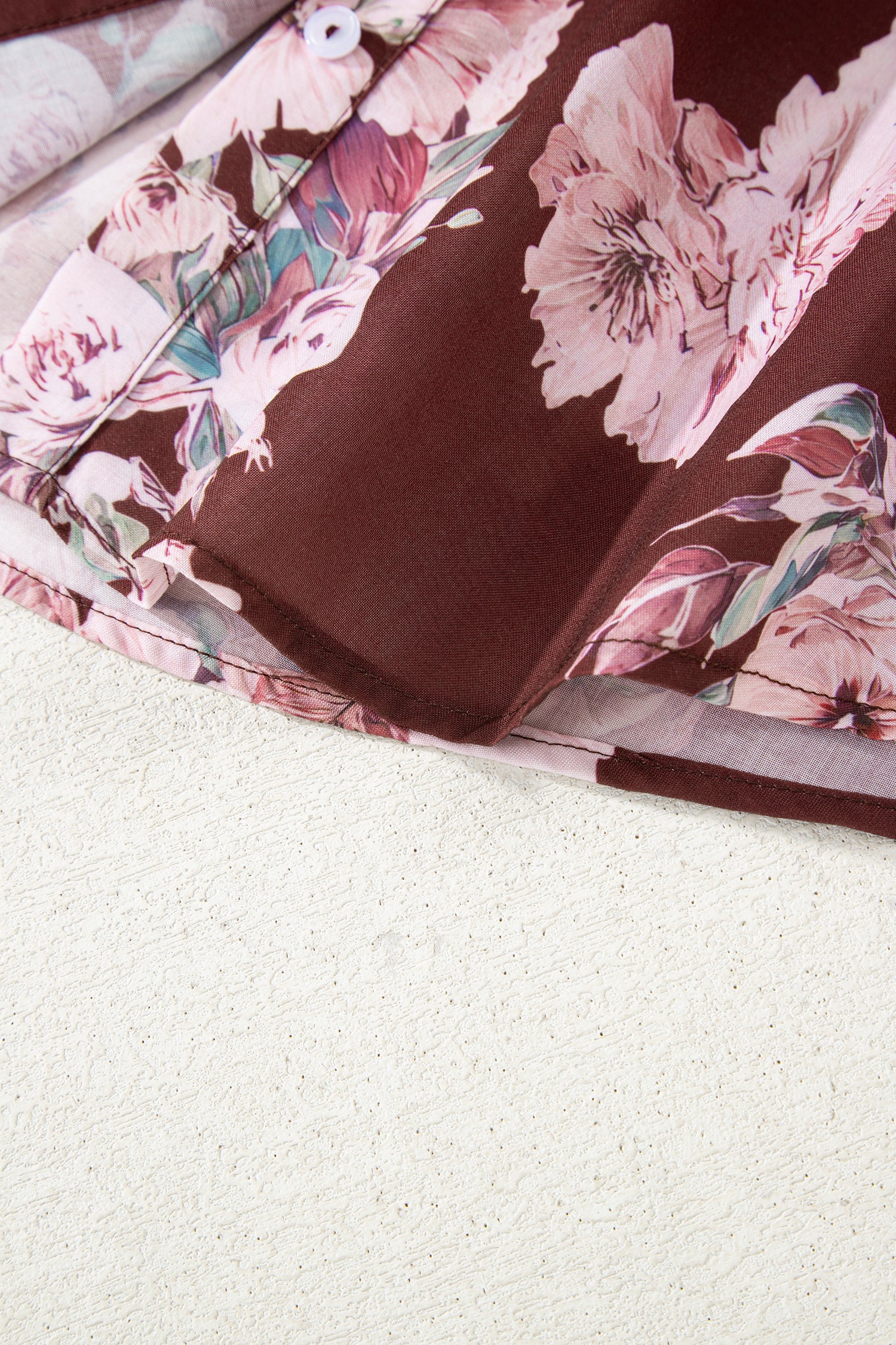 Brown Floral Puff Sleeve Lightweight Shirt