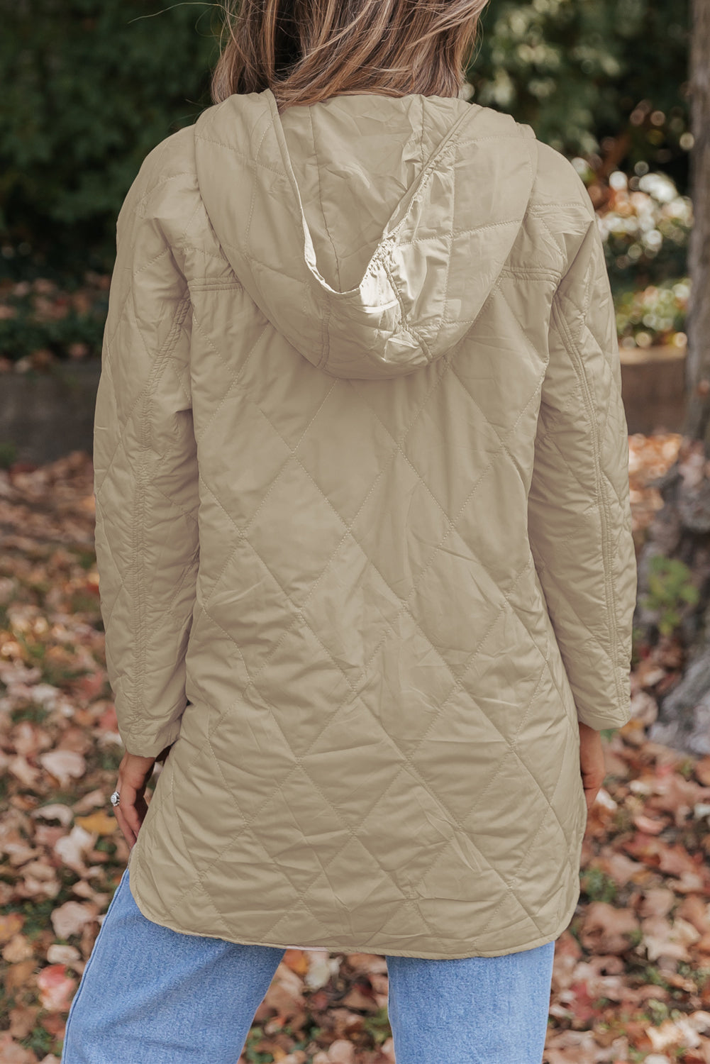 Green Quilted Snap Button Hooded Puffer Coat