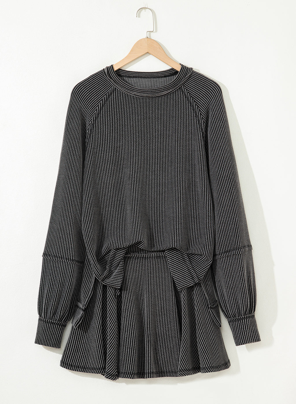 Jet Stream Corded Lantern Sleeve Top High Waist Ruffled Mini Skirt Set