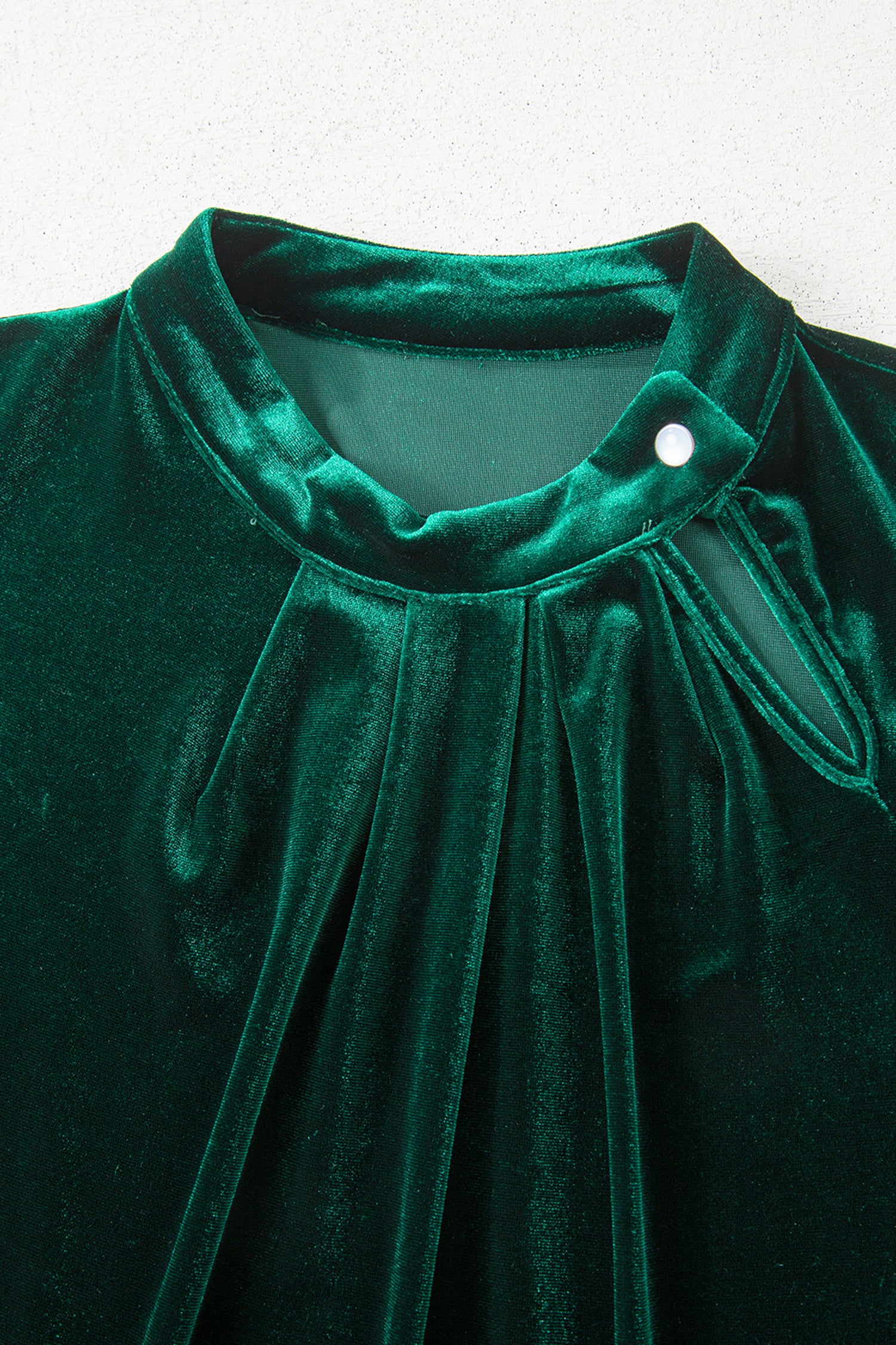 Red Dahlia Asymmetric Button Keyhole Neck Long Sleeve Velvet Blouse