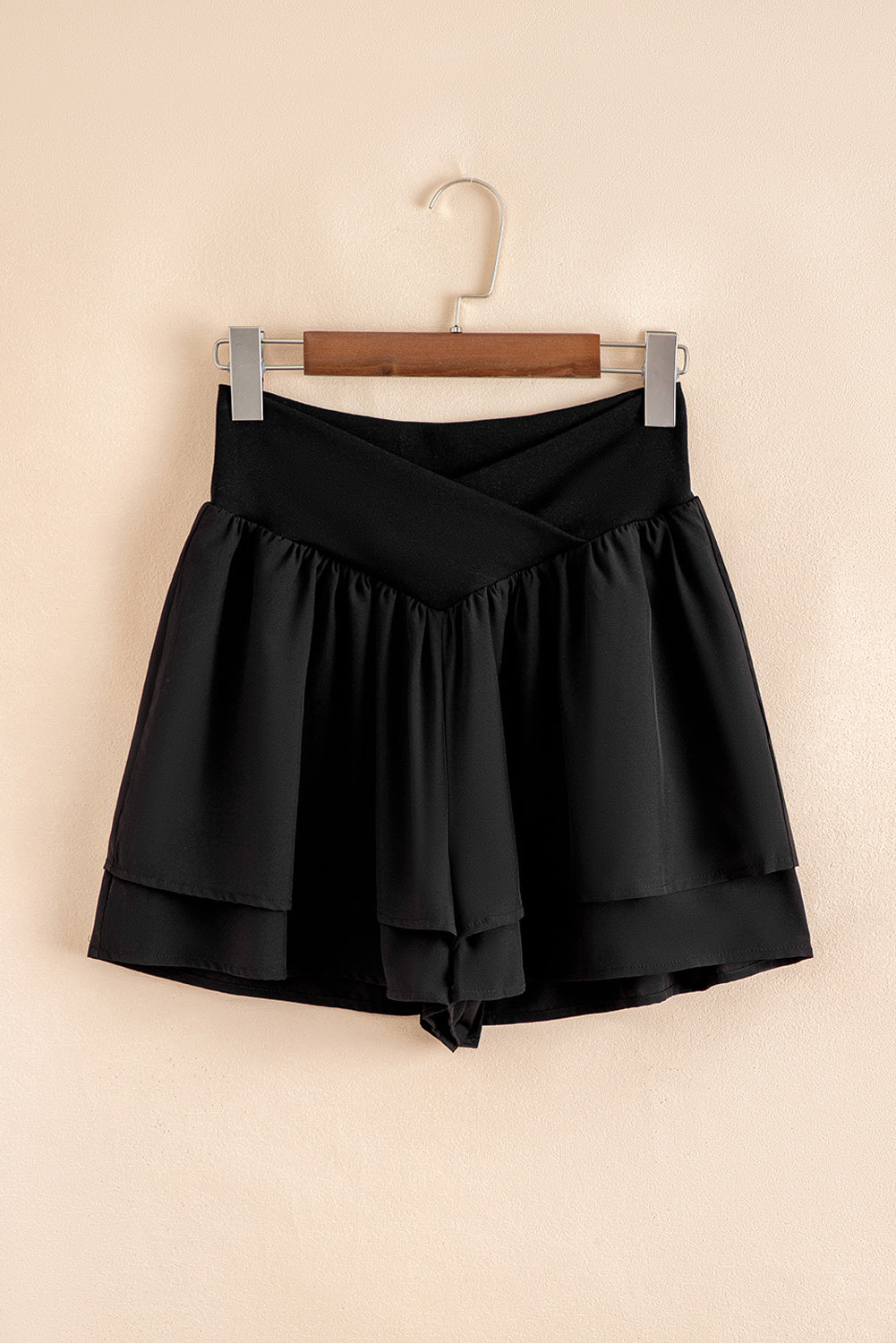 Bright Pink Crossed Waist Tiered Flowy Shorts