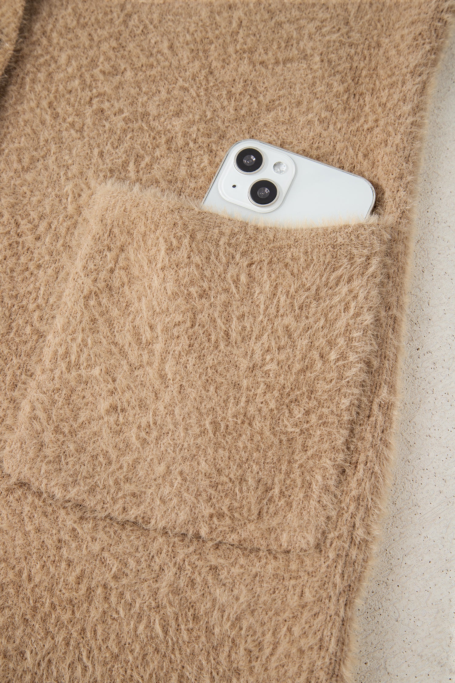 White Fuzzy Buttoned Front Midi Solid Cardigan