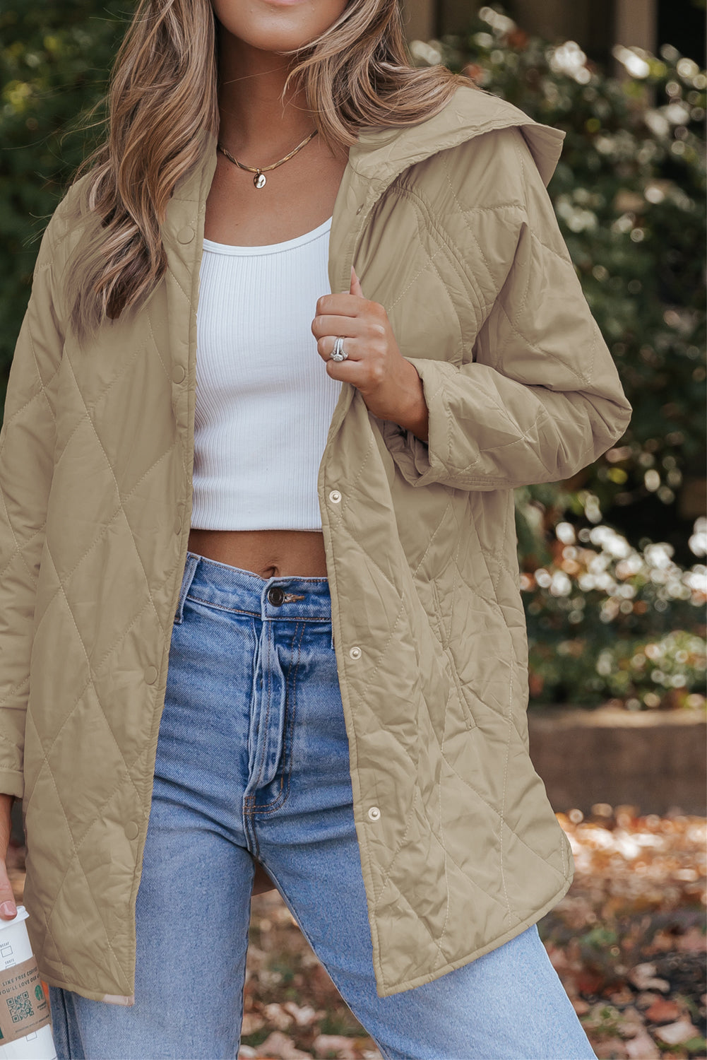 Green Quilted Snap Button Hooded Puffer Coat