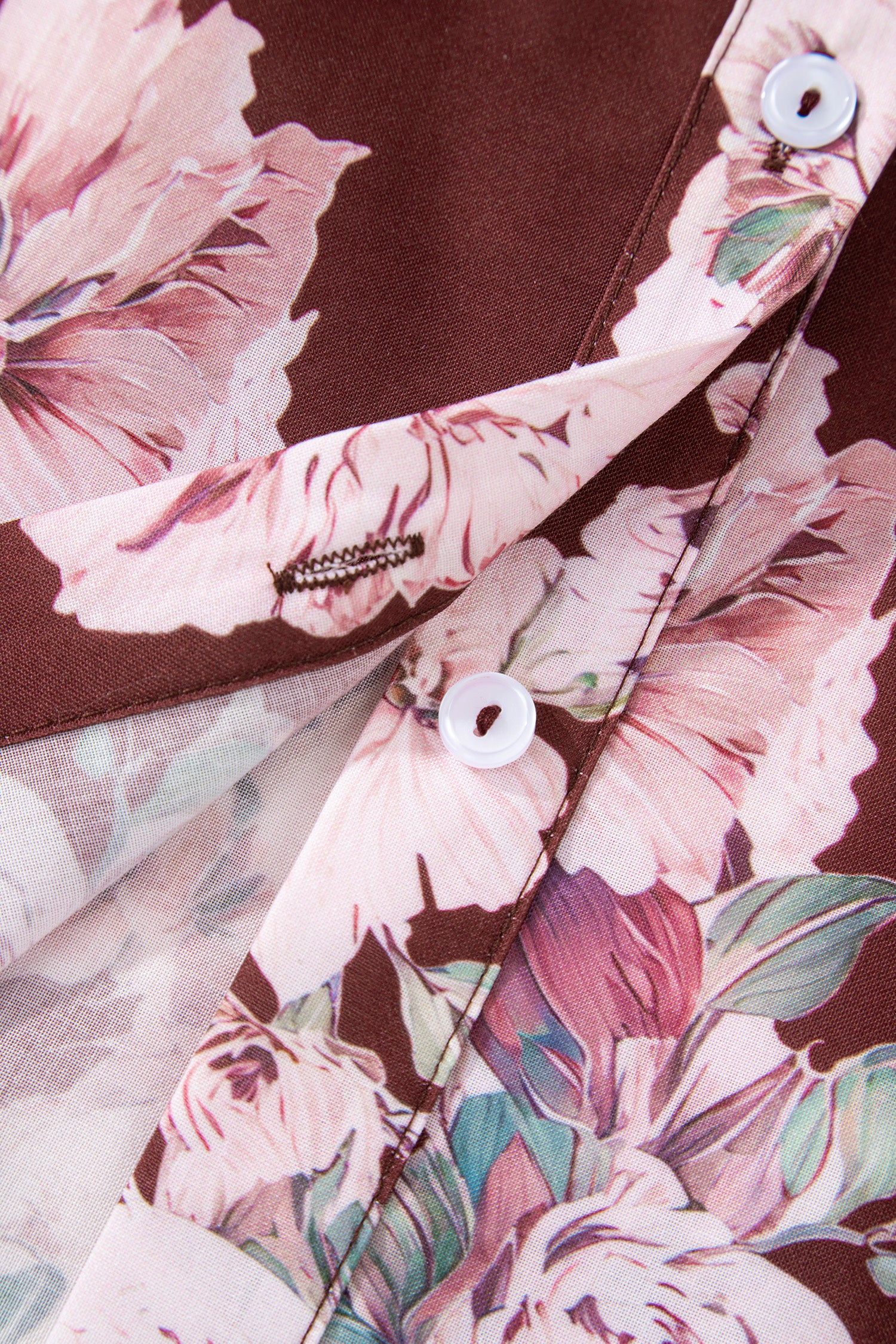 Brown Floral Puff Sleeve Lightweight Shirt