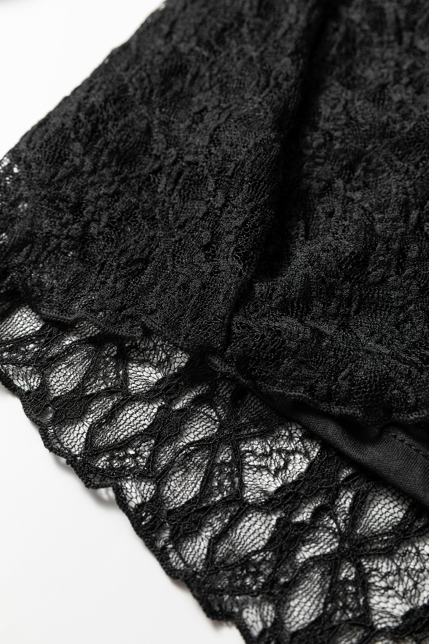 Black Sheer Lace Long Sleeve Slim Henley Top