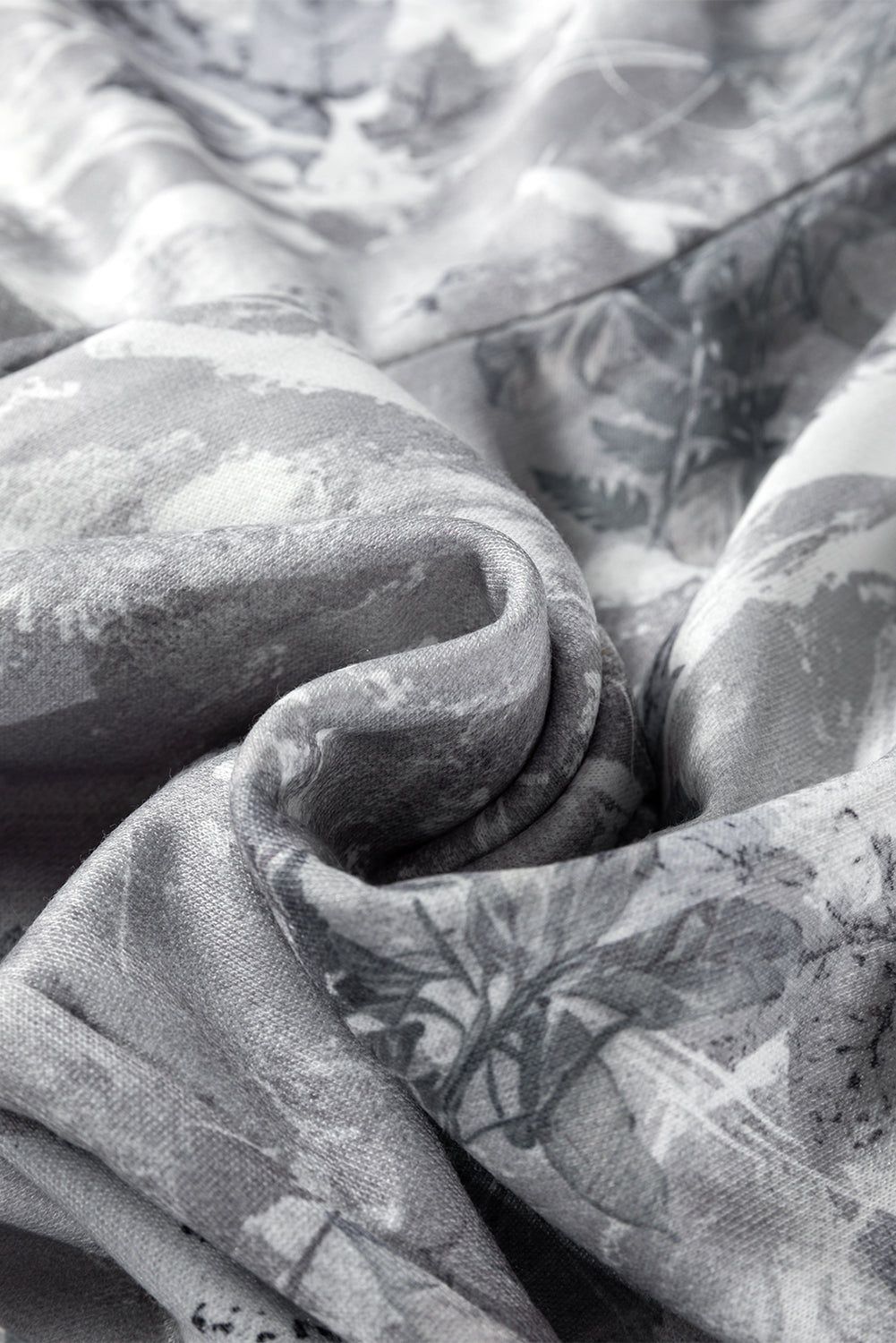 Gray Camo Print Cozy Drawstring Elastic Waist Jogger Pants