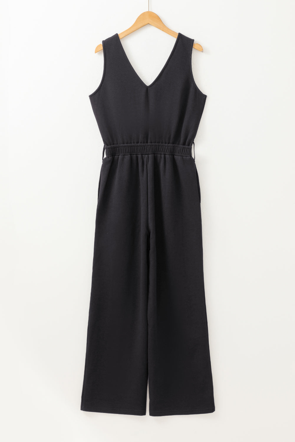 Black Wrap V Neck Sleeveless High Waist Jumpsuit