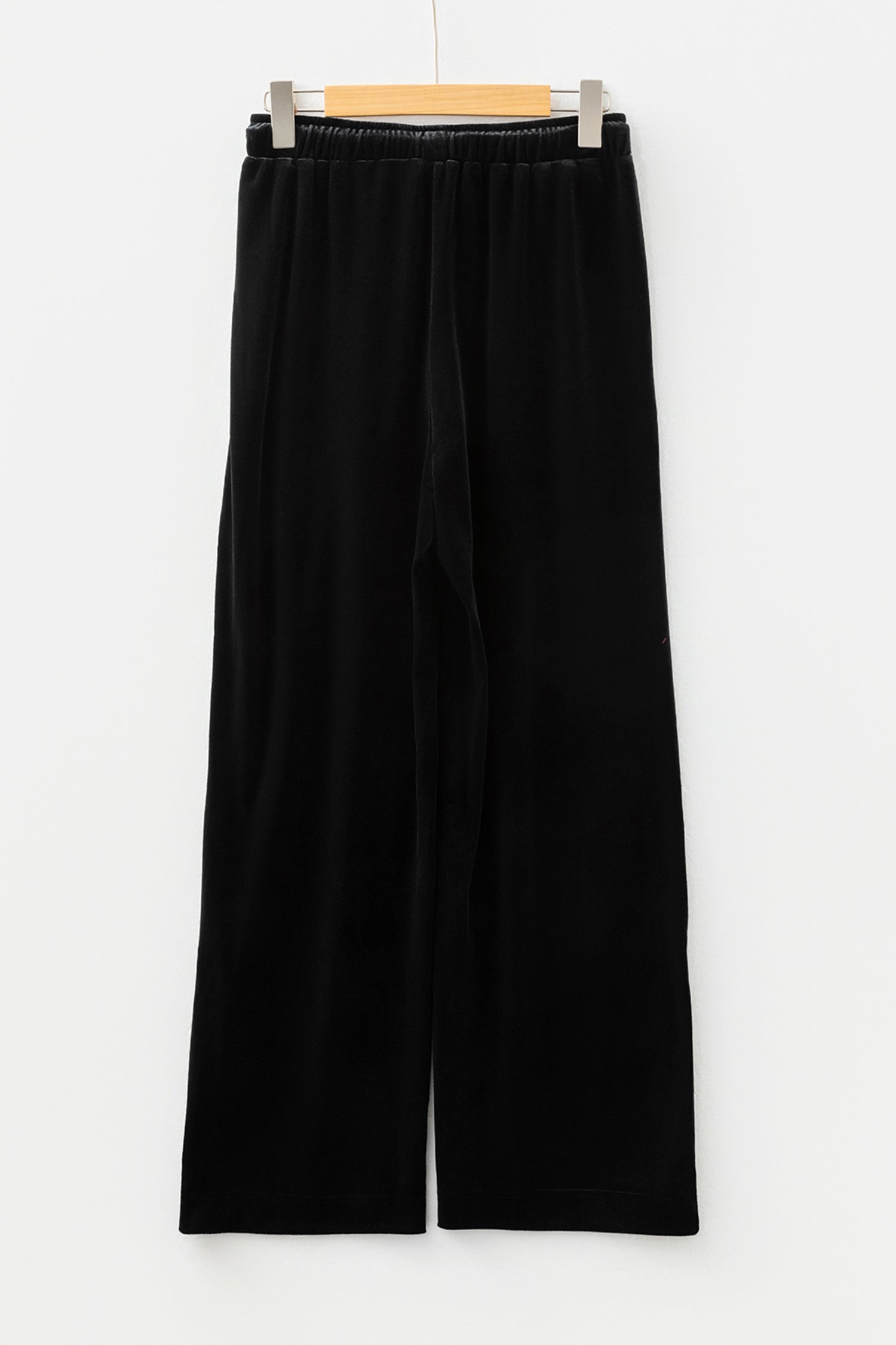 Black Shiny Velvet Drawstring High Waist Straight Leg Casual Pants