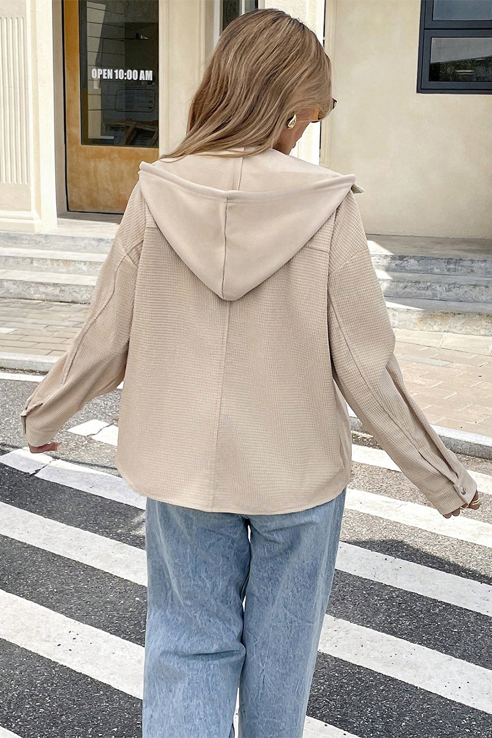 Beige 2 in 1 Thermal Knit Textured Hooded Jacket