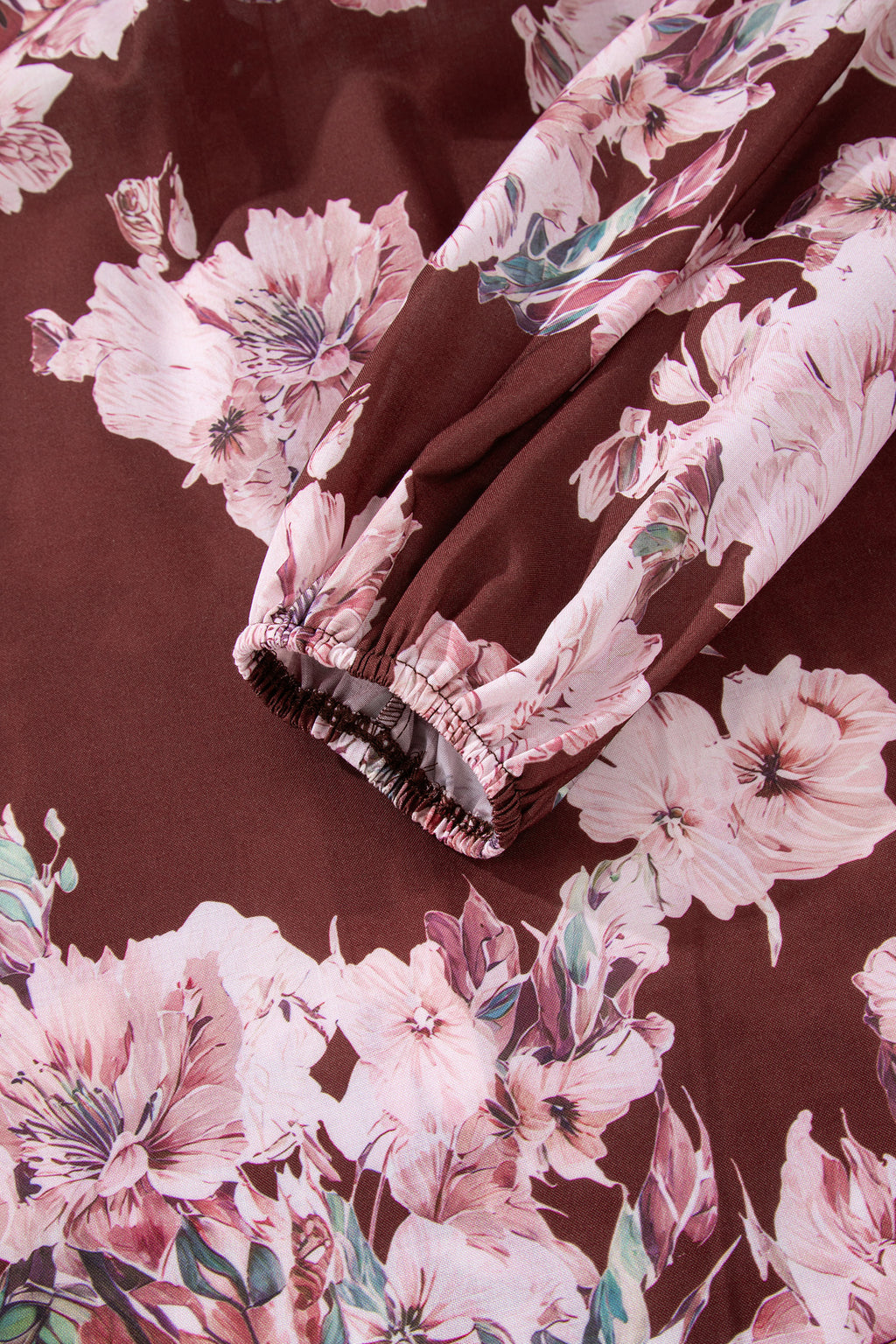Brown Floral Puff Sleeve Lightweight Shirt
