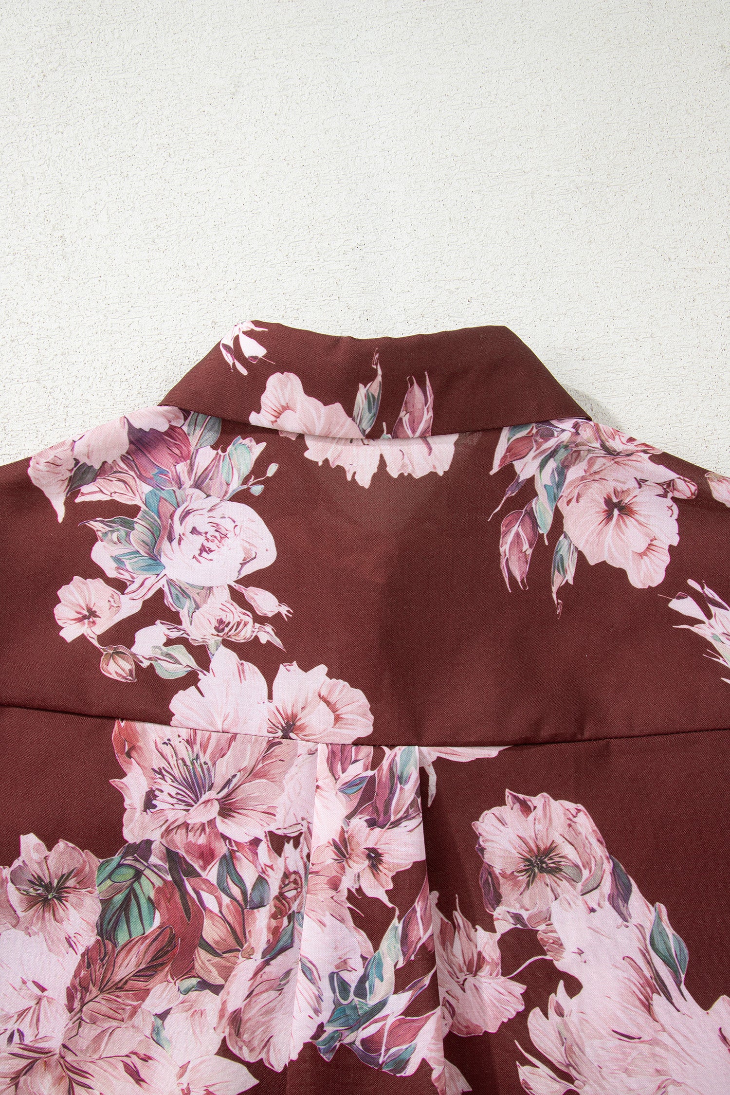 Brown Floral Puff Sleeve Lightweight Shirt