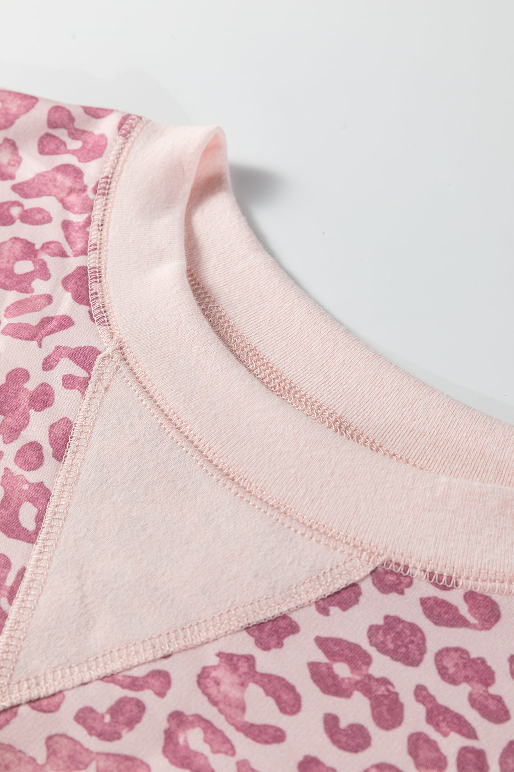 Pink Leopard Print Patchwork Crew Neck Sweatshirt