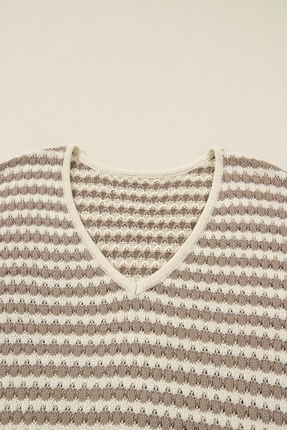 Khaki Stripe Plus Size V Neck Drop Shoulder Sweater