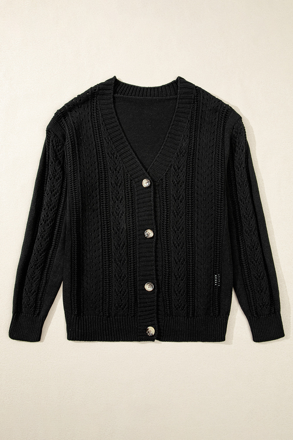 Beige Open Knit Drop Shoulder Sweater Cardigan