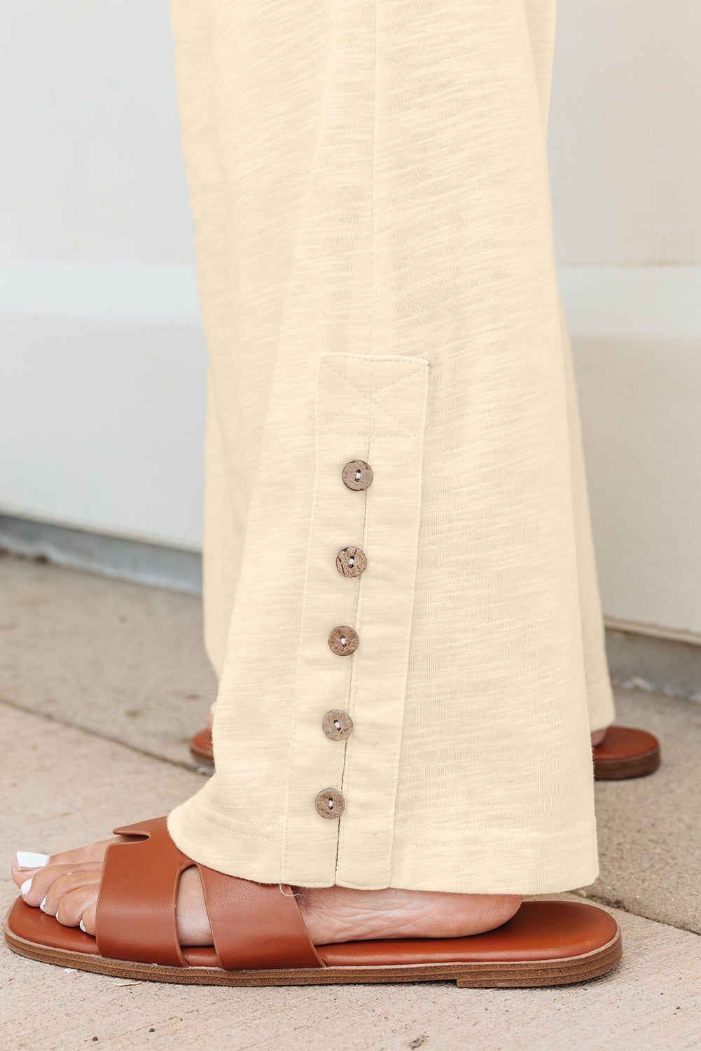 Beige Solid Color Tank Top and Smocked Waist Pants Set