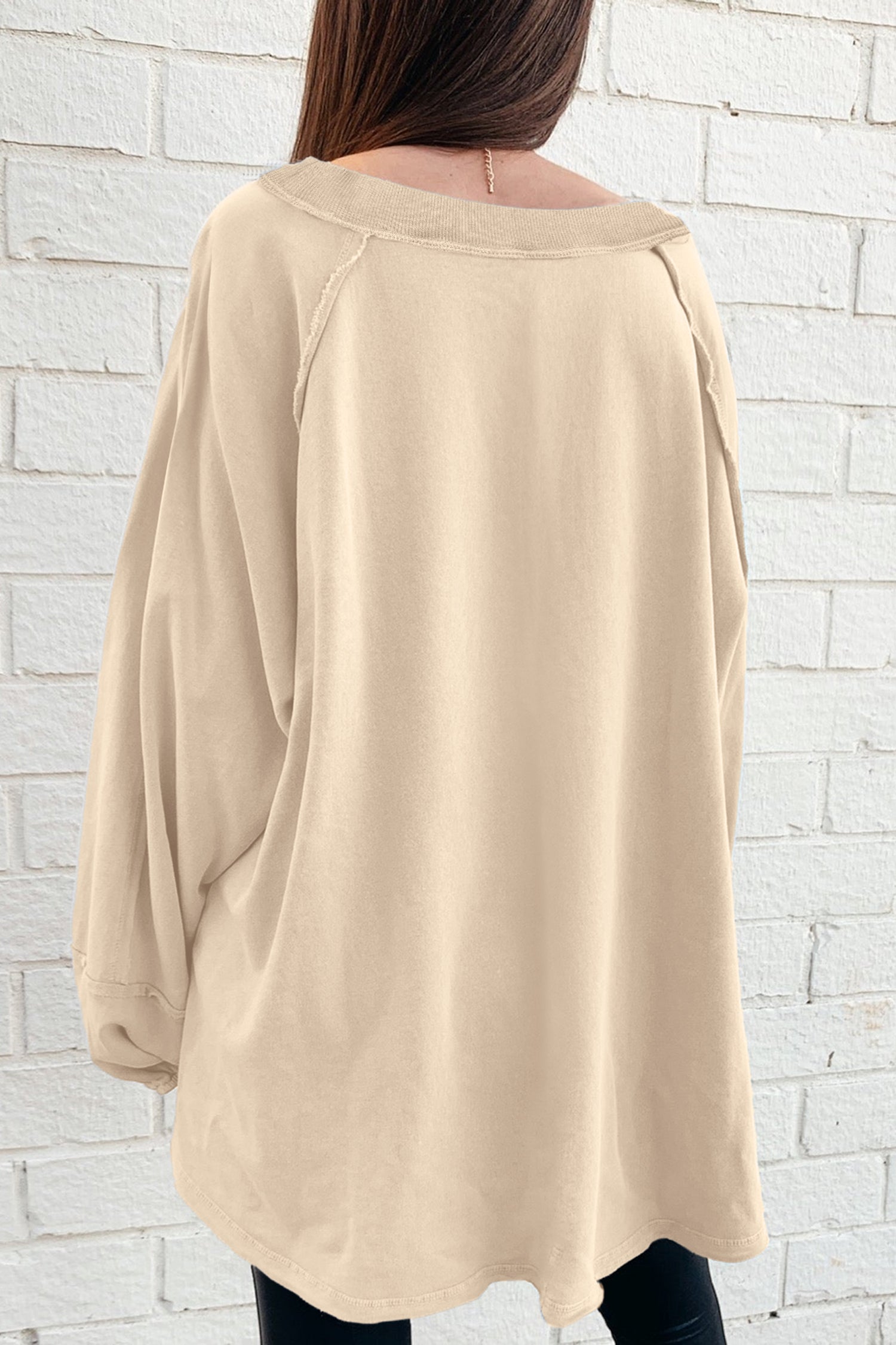Orchid Petal Solid Color Raw Seam Patchwork Baggy Sweatshirt