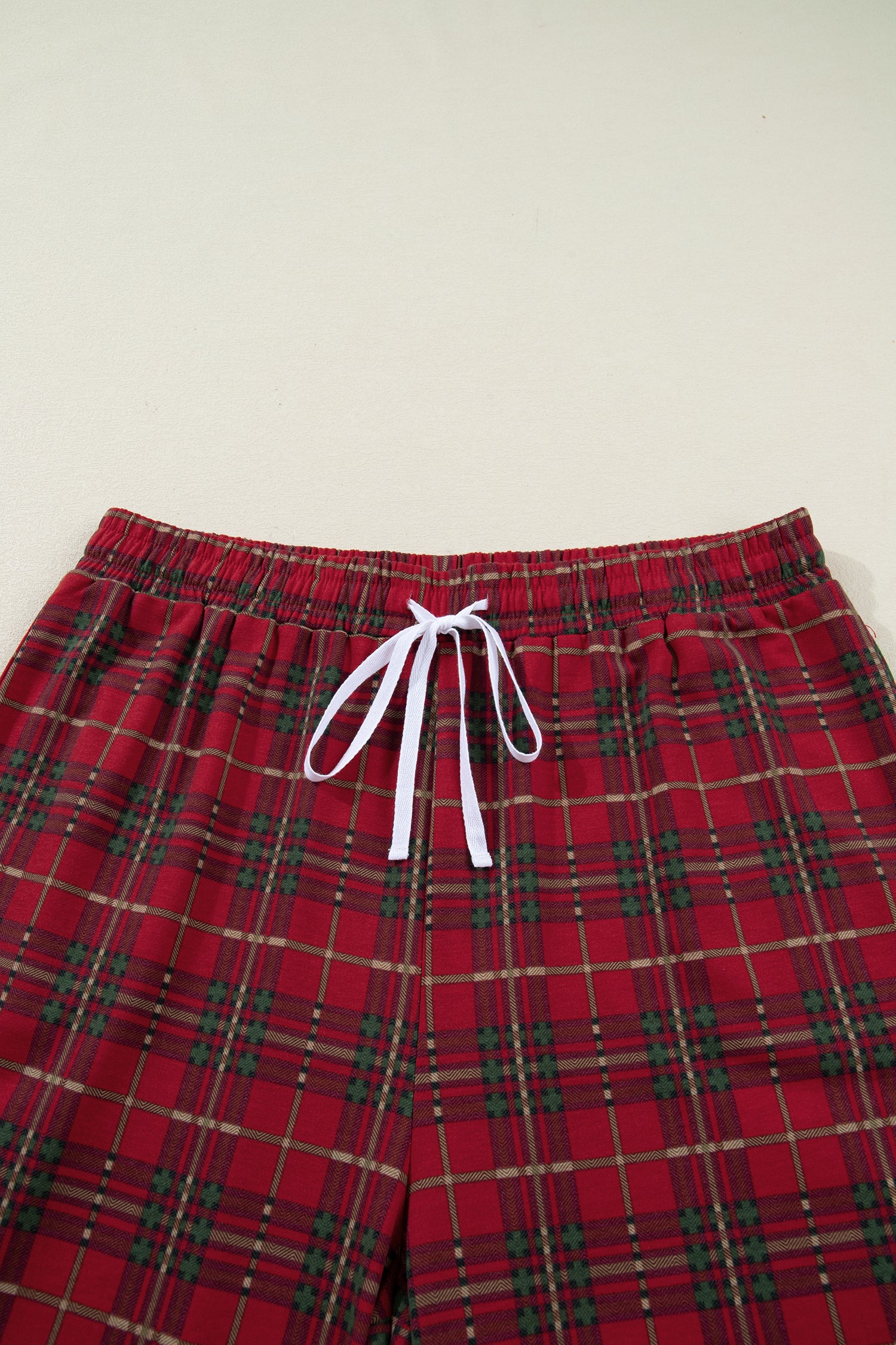 Red Plus Size Plaid Short Sleeve Shirt Loose Pants 2pcs Pajama Set