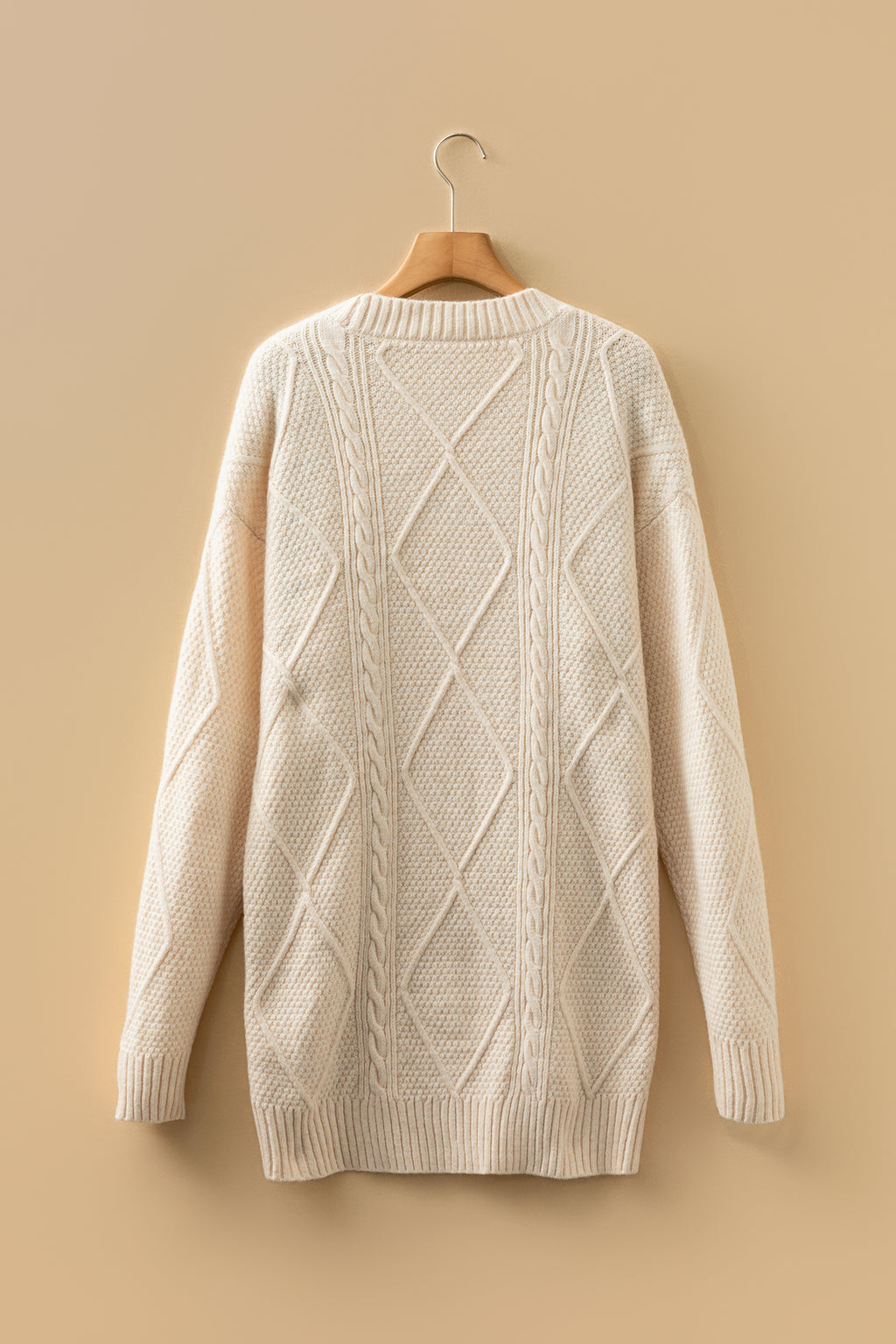 Mist Green Cable Knit Drop Shoulder Loose Fit Sweater Dress