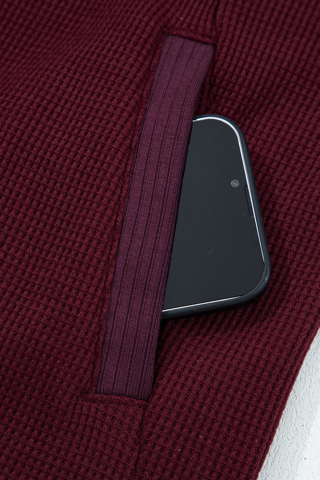 Gray Waffle Splicing Zip Up Front Button Hooded Jacket