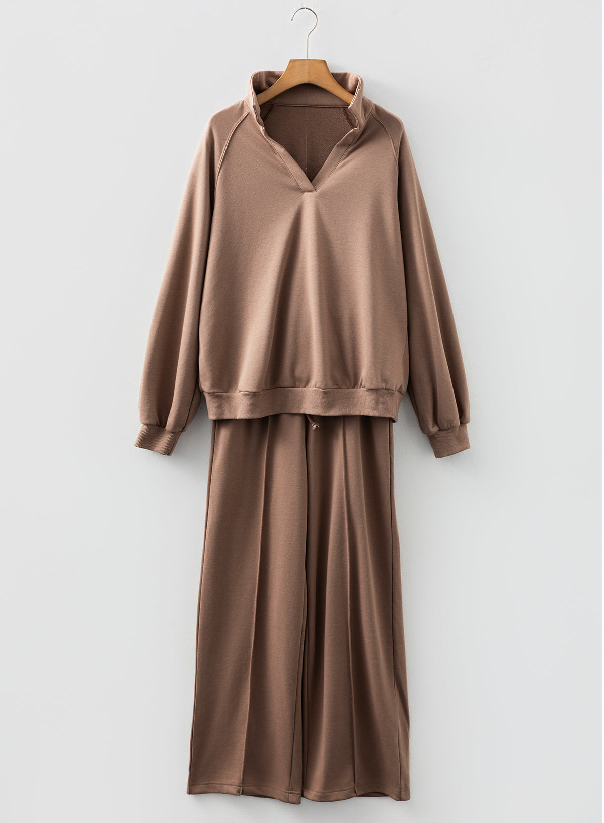 Light Grey Polo Collar V Neck Pullover and Drawstring Sweatpants Set