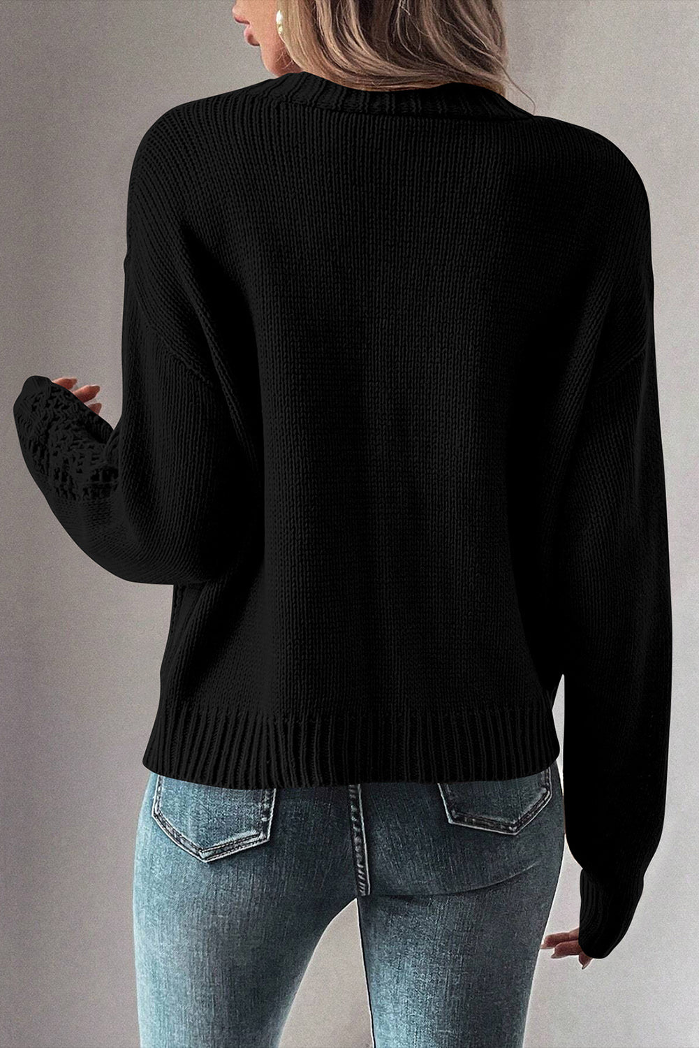 Beige Open Knit Drop Shoulder Sweater Cardigan