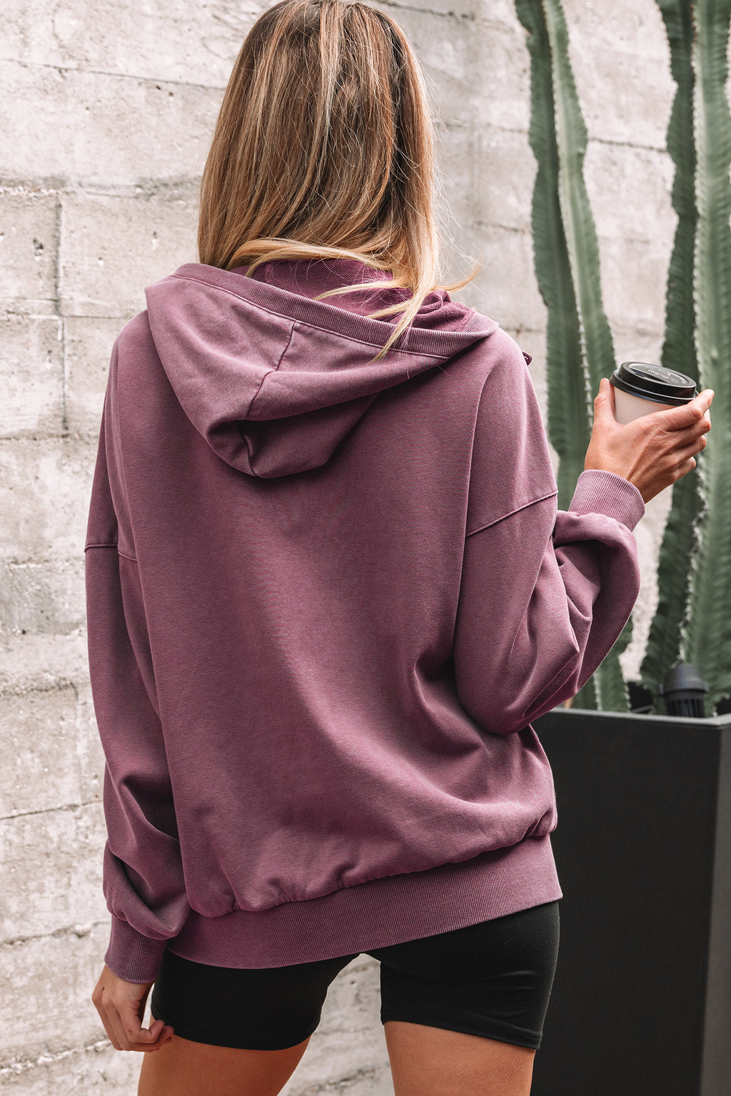 Black Half Zip Kangaroo Pocket Mineral Wash Baggy Hoodie