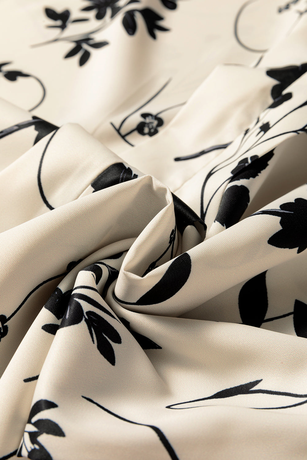 Khaki Botanical Floral Print Split Neck Long Sleeve Blouse