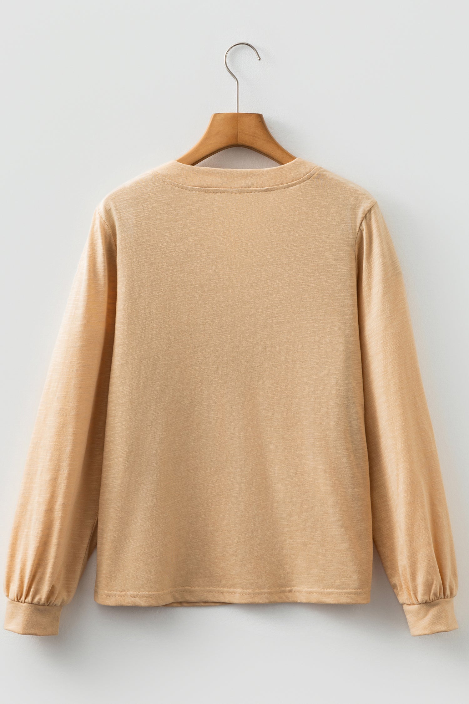 Racing Red Solid Color Button V Neck Long Sleeve Top