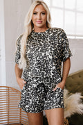 Black Cheetah Printed Casual Tee and Shorts Lounge Set