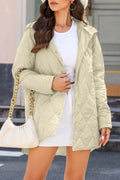 Green Quilted Snap Button Hooded Puffer Coat