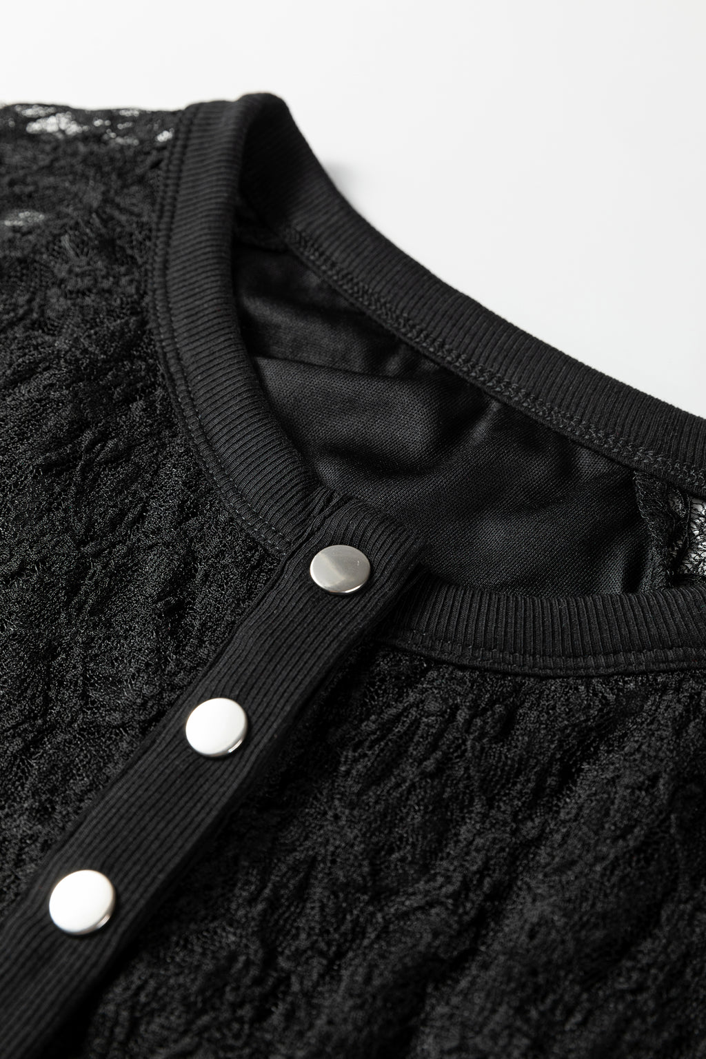 Black Sheer Lace Long Sleeve Slim Henley Top