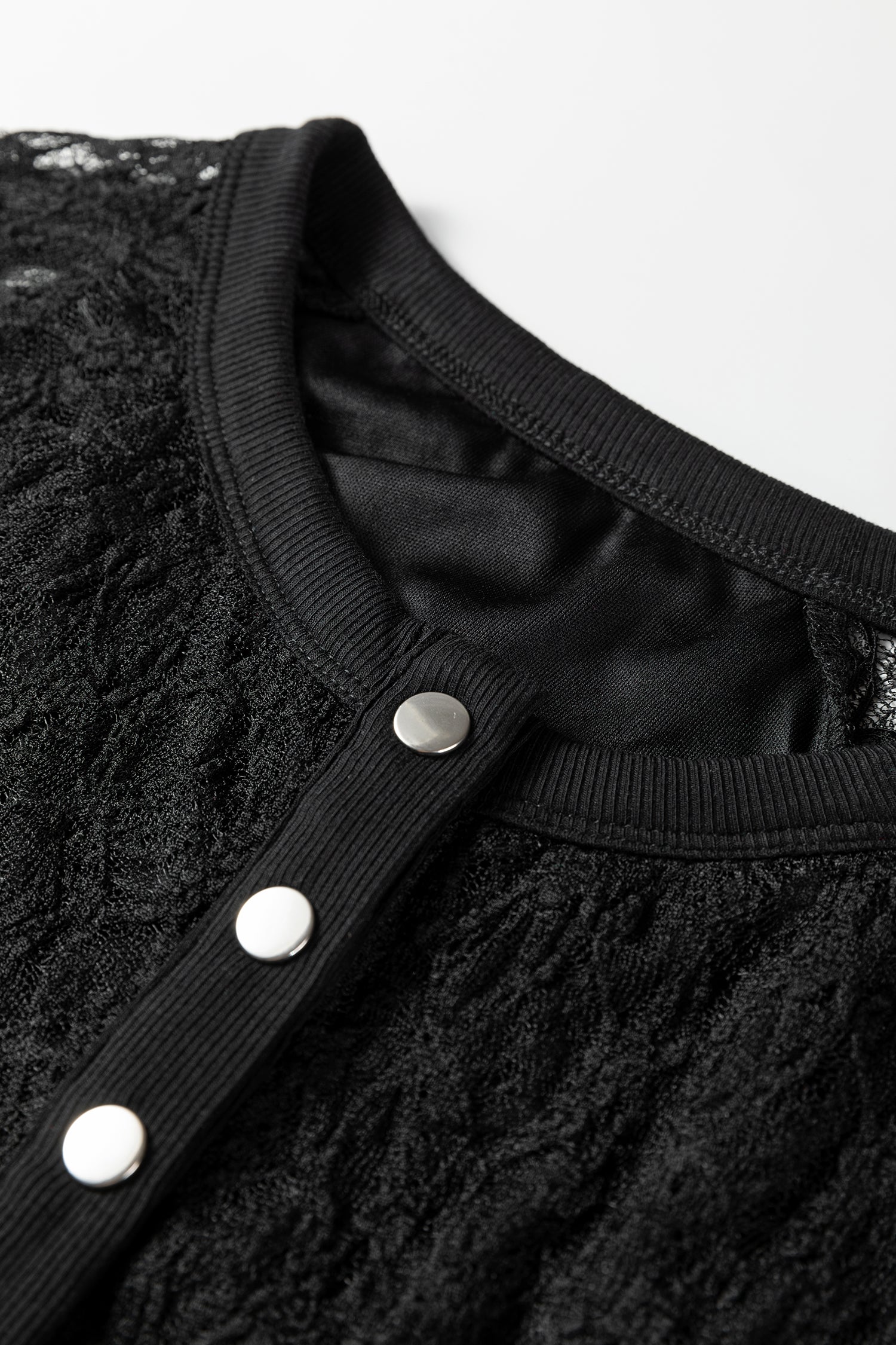 Black Sheer Lace Long Sleeve Slim Henley Top
