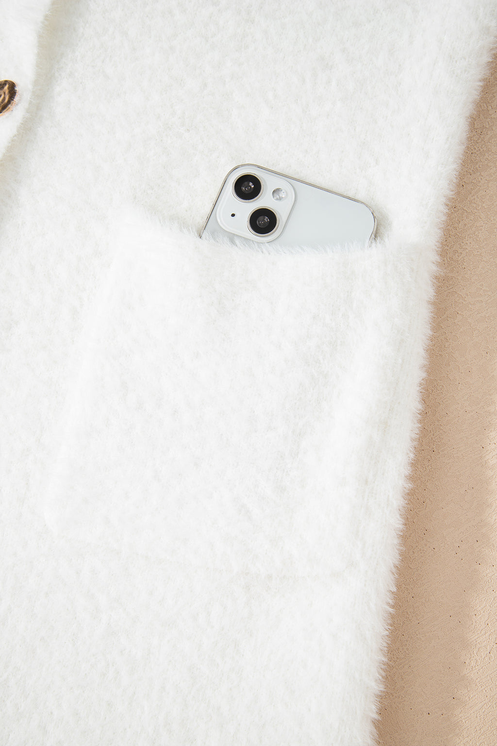 White Fuzzy Buttoned Front Midi Solid Cardigan