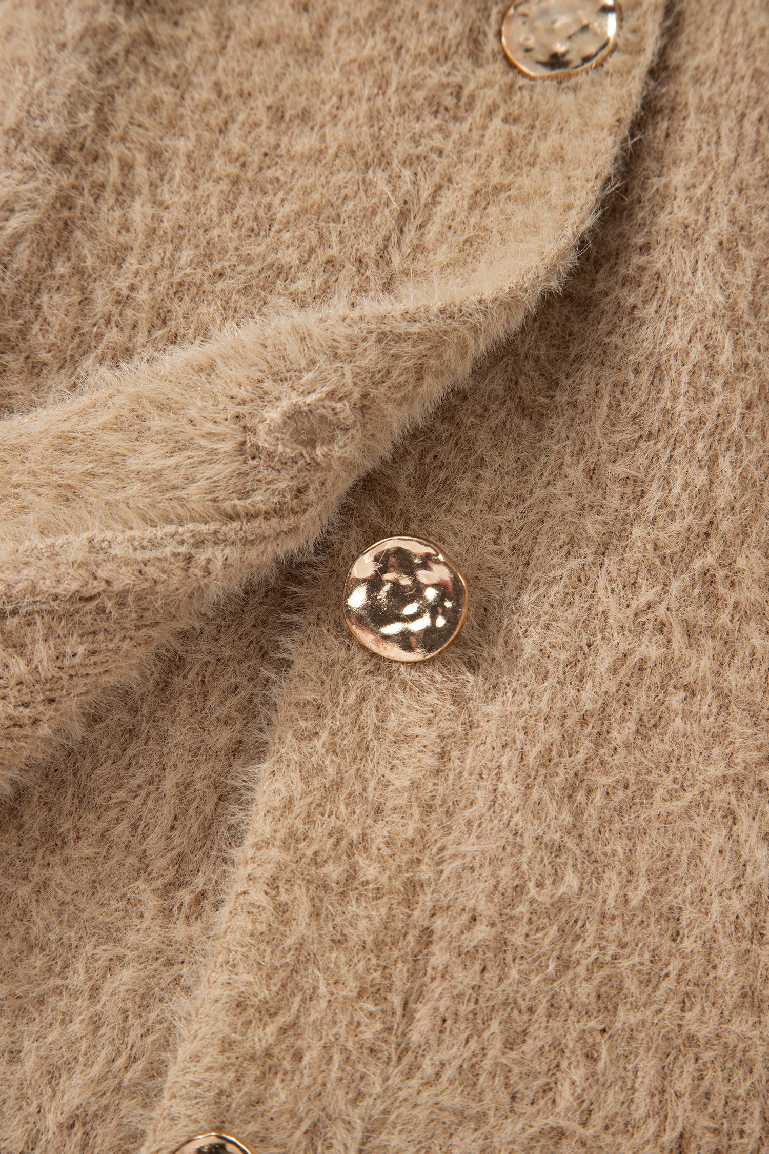 White Fuzzy Buttoned Front Midi Solid Cardigan