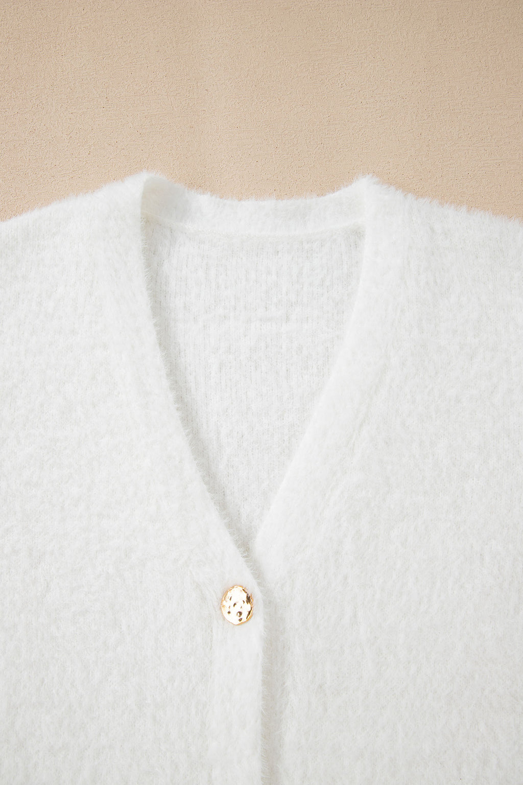 White Fuzzy Buttoned Front Midi Solid Cardigan