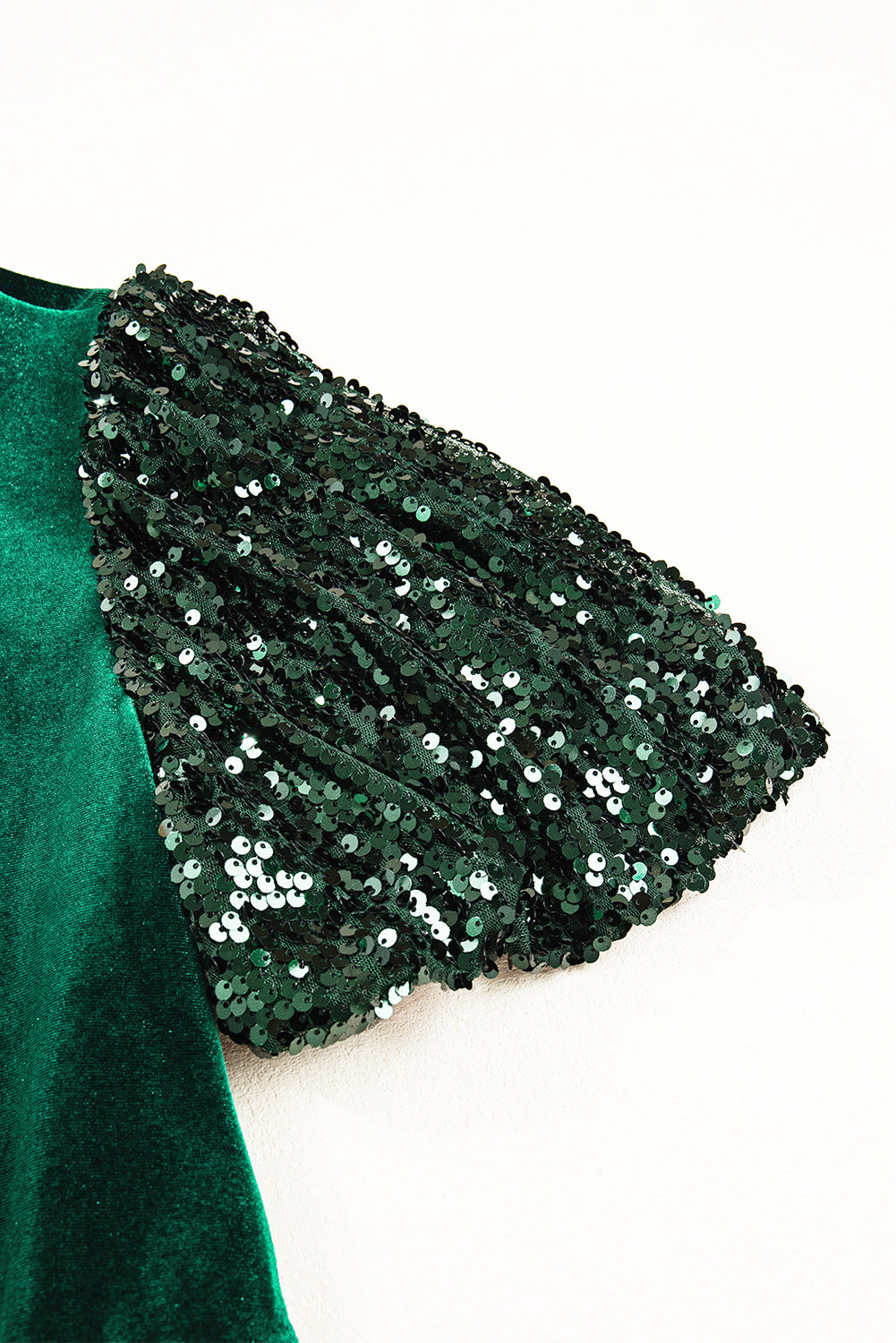 Evergreen Sequin Puff Sleeve High Waist Tiered Velvet Mini Dress