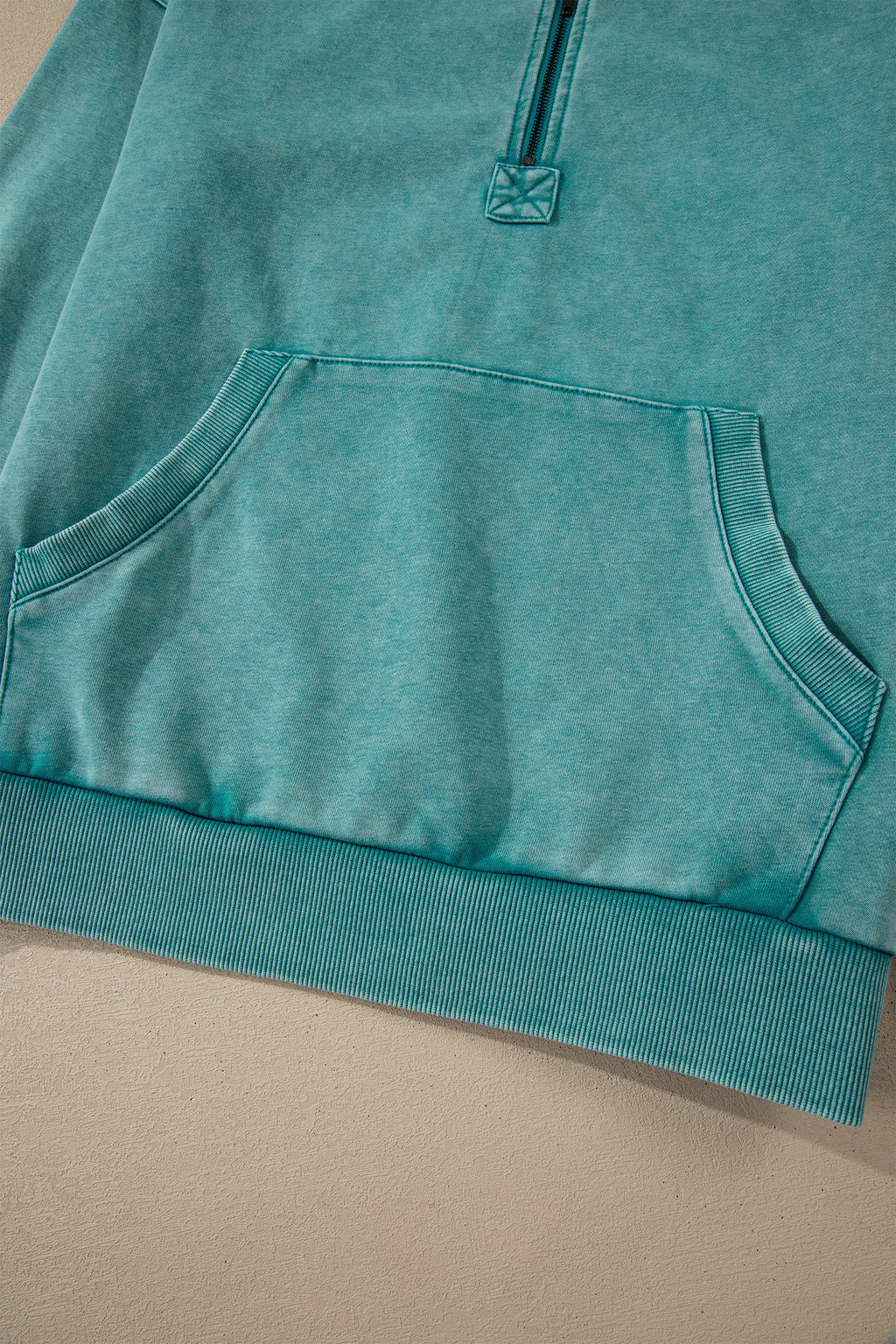 Black Half Zip Kangaroo Pocket Mineral Wash Baggy Hoodie