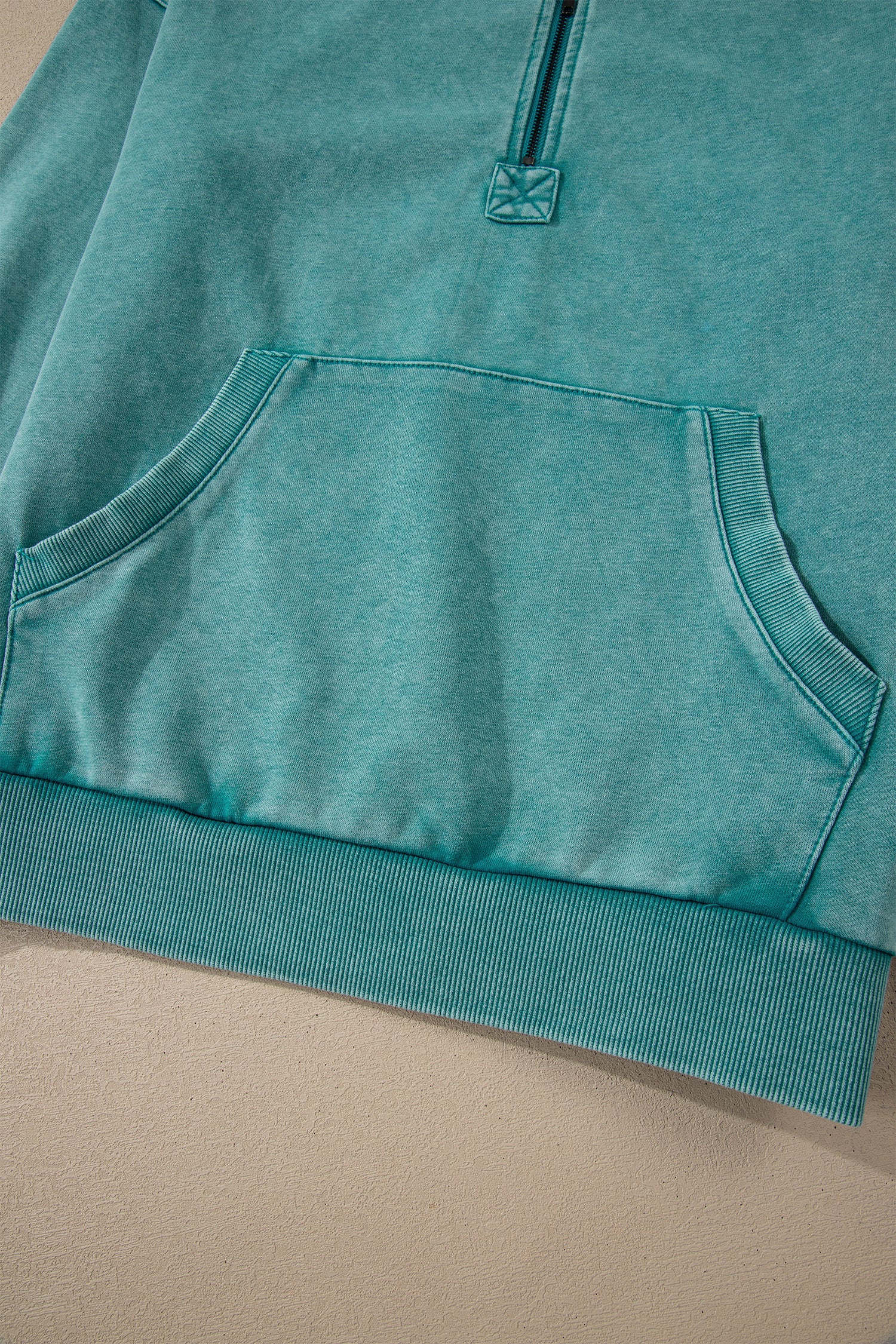 Black Half Zip Kangaroo Pocket Mineral Wash Baggy Hoodie