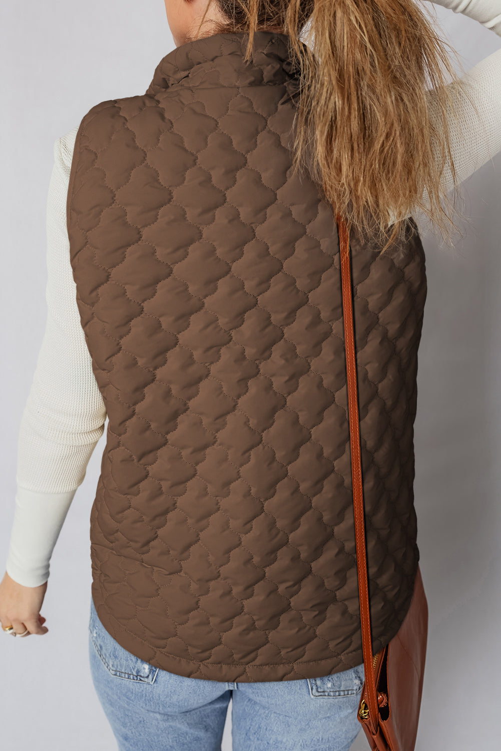 Wild Ginger Flower Shape Quilted Snap Button Zip Up Winter Vest